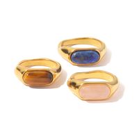 Fashion Oval Stainless Steel Inlay Gem Rings 1 Piece main image 5