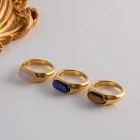 Fashion Oval Stainless Steel Inlay Gem Rings 1 Piece main image 3