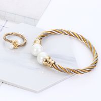 Wholesale Fashion Twist Stainless Steel Braid Artificial Pearls Rings Bracelets main image 1