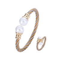Wholesale Fashion Twist Stainless Steel Braid Artificial Pearls Rings Bracelets main image 3