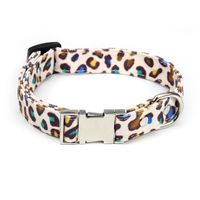 Fashion Leopard Print Canvas Dog Collar Metal Buckle Leash Set Pet Collar sku image 8