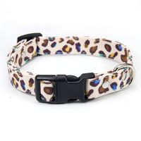 Fashion Leopard Print Canvas Dog Collar Metal Buckle Leash Set Pet Collar sku image 2
