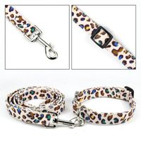 Fashion Leopard Print Canvas Dog Collar Metal Buckle Leash Set Pet Collar main image 4