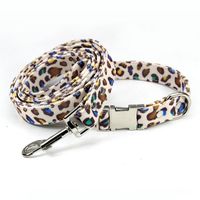 Fashion Leopard Print Canvas Dog Collar Metal Buckle Leash Set Pet Collar main image 3
