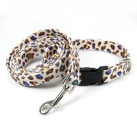 Fashion Leopard Print Canvas Dog Collar Metal Buckle Leash Set Pet Collar main image 2