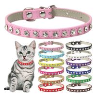 Large Pet Cat Leather Diamond Decorations Collar Pulling Rope Wholesale main image 1