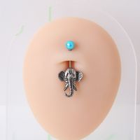 Retro Elephant Stainless Steel Inlay Artificial Pearls Belly Ring 1 Piece main image 7