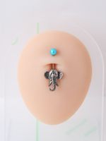 Retro Elephant Stainless Steel Inlay Artificial Pearls Belly Ring 1 Piece sku image 1