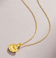 Fashion Ginkgo Leaf Titanium Steel Gold Plated Pendant Necklace 1 Piece main image 2