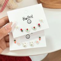 Sweet Rabbit Flower Alloy Stoving Varnish Women's Ear Studs 3 Pairs main image 6