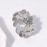 Fashion Leaf Stainless Steel Plating Open Ring main image 5