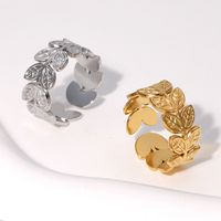 Fashion Leaf Stainless Steel Plating Open Ring main image 1