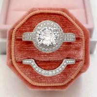 Fashion Round Copper Plating Zircon Rings 2 Piece Set sku image 4