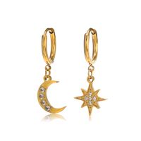 Fashion Star Moon Stainless Steel Plating Rhinestones Drop Earrings 1 Pair main image 4