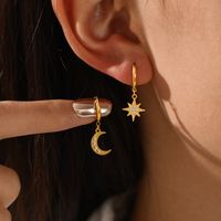 Fashion Star Moon Stainless Steel Plating Rhinestones Drop Earrings 1 Pair main image 3