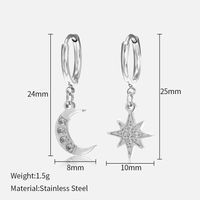 Fashion Star Moon Stainless Steel Plating Rhinestones Drop Earrings 1 Pair sku image 1