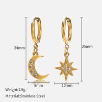 Fashion Star Moon Stainless Steel Plating Rhinestones Drop Earrings 1 Pair sku image 3
