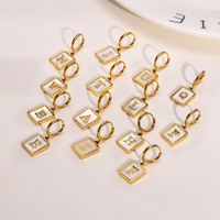 Simple Style Letter Square Stainless Steel Plating Inlay Shell Drop Earrings 1 Pair main image 1