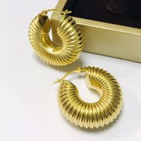 Fashion Spiral Stripe Stainless Steel Gold Plated Earrings 1 Pair main image 4