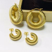 Fashion Spiral Stripe Stainless Steel Gold Plated Earrings 1 Pair main image 1