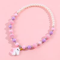 Sweet Heart Shape Unicorn Resin Beaded Girl's Necklace 1 Piece sku image 5