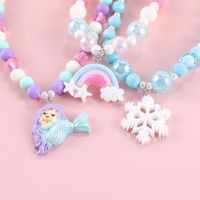 Fashion Rainbow Mermaid Snowflake Resin Beaded Girl's Necklace 1 Piece main image 2