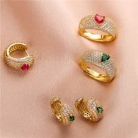 Sweet Heart Shape Copper Gold Plated Zircon Women's Rings Earrings main image 1