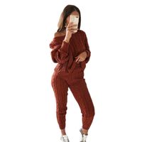 Women's Casual Solid Color Polyacrylonitrile Fiber Knit Patchwork Pants Sets main image 4