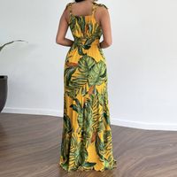 Hawaiian Leaves U Neck Sleeveless Printing Polyester Dresses Maxi Long Dress Strap Dress main image 4