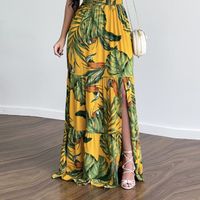 Hawaiian Leaves U Neck Sleeveless Printing Polyester Dresses Maxi Long Dress Strap Dress main image 3