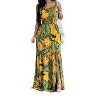 Hawaiian Leaves U Neck Sleeveless Printing Polyester Dresses Maxi Long Dress Strap Dress main image 2