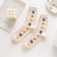 Women's Fashion Flower Cotton Sewing Crew Socks A Pair sku image 1