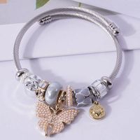 Fashion Butterfly Alloy Steel Inlay Artificial Pearls Women's Bangle 1 Piece main image 1