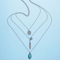 Retro Leaf Oval Alloy Layered Turquoise Unisex Necklace 1 Piece main image 4