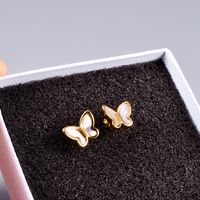 Fashion Butterfly Titanium Steel Plating Inlay Shell Ear Studs 1 Pair main image 4