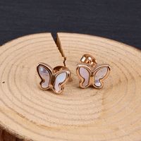 Fashion Butterfly Titanium Steel Plating Inlay Shell Ear Studs 1 Pair main image 5