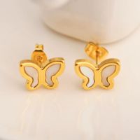 Fashion Butterfly Titanium Steel Plating Inlay Shell Ear Studs 1 Pair sku image 1