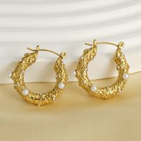 Retro U Shape Stainless Steel Inlay Artificial Pearls Rhinestones Earrings 1 Pair main image 6