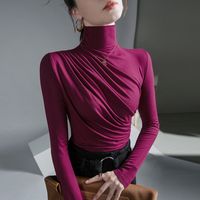 Women's T-shirt Long Sleeve T-shirts Pleated Elegant Solid Color main image 3