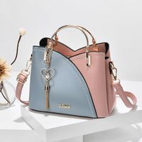 Women's Large Pu Leather Color Block Fashion Square Zipper Crossbody Bag sku image 1