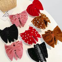 Retro Solid Color Imitation Pearl Cloth Bowknot Hair Claws 1 Piece main image 1