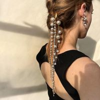 Frau Mode Quaste Legierung Überzug Künstliche Perlen Strasssteine Haarklammer main image 1