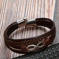 Retro Número Cuero Acero Titanio Trenza Hombres Brazalete main image 5