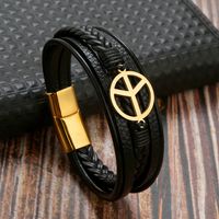 Classical Simple Style Roman Style Solid Color Stainless Steel Pu Leather Handmade Men's Bracelets sku image 5