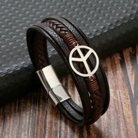 Classical Simple Style Roman Style Solid Color Stainless Steel Pu Leather Handmade Men's Bracelets sku image 2