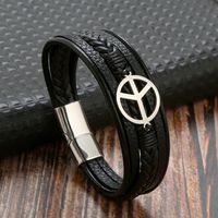 Classical Simple Style Roman Style Solid Color Stainless Steel Pu Leather Handmade Men's Bracelets sku image 1