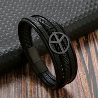 Classical Simple Style Roman Style Solid Color Stainless Steel Pu Leather Handmade Men's Bracelets sku image 4