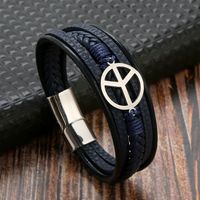 Classical Simple Style Roman Style Solid Color Stainless Steel Pu Leather Handmade Men's Bracelets sku image 3