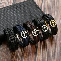 Classical Simple Style Roman Style Solid Color Stainless Steel Pu Leather Handmade Men's Bracelets main image 6