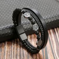 Casual Estilo De Moda Árbol Cuero Sintético Aleación Piedra Natural Con Cuentas Magnético Trenza Hombres Pulsera sku image 1